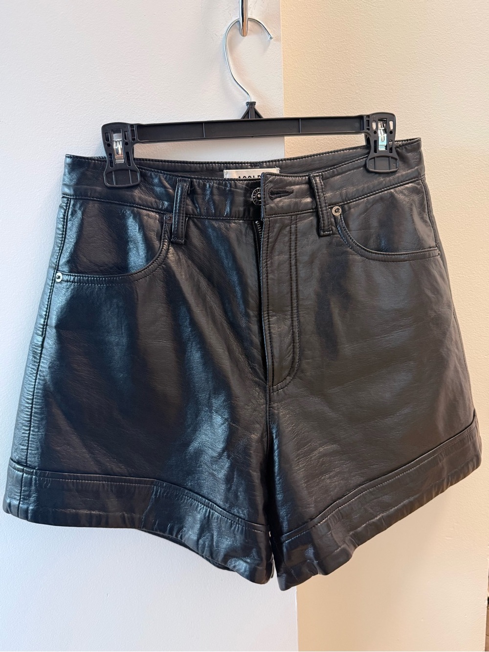 Agolde Black Faux Leather High-Waist Shorts